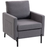 Fauteuil d'appoint moderne rembourré avec poches latérales et coussin pour chambre à coucher
