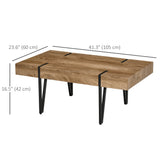 Rustic Coffee Table, Rectangle Nature Central Table with Steel Hairpin Legs for Living Room