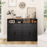 Sideboard, Buffet Cabinet with 4 Barn Doors and 3 Drawers, Coffee Bar Cabinet with Adjustable Shelves