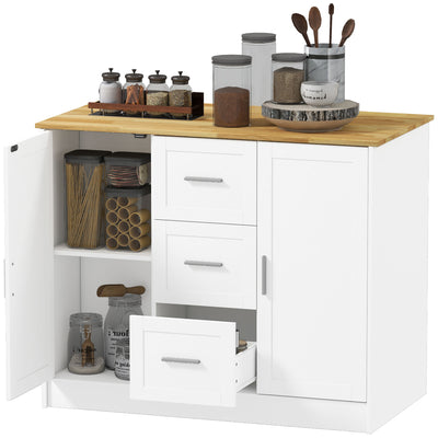 Kitchen Island with Storage Cabinets, 3 Drawers, 2 Adjustable Shelves and Sitting Space for Dining Room