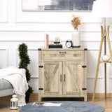 Armoire de cuisine de style ferme, buffet-bahut avec 2 portes coulissantes rustiques et un tiroir