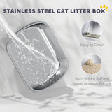 Stainless Steel Cat Litter Box, Cat Litter Box with High Side and Scoop
