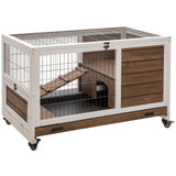 Wooden Indoor Rabbit Hutch Elevated Bunny Cage Habitat with Enclosed Run with Wheels