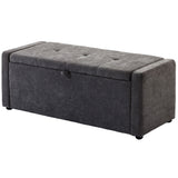 Storage Ottoman Bench, Linen-Look Fabric Upholstered Ottoman with Storage, Wide Padded Seat