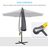 Parasol patio suspendu 10 pieds avec base, parasol jardin avec manivelle