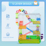 Cage à hamster 5 étages portable avec roues d'exercice tube de jeu bouteille d'eau gamelles maison et échelle pour gerbilles