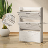Narrow Shoe Storage Cabinet Farmhouse Shoe Cabinet with 3 Flip Drawers Adjustable Shelves for Entryway White Oak
