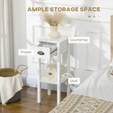 2 Tier Side Table, Narrow Tall End Table with Drawer and Shelf, Slim Wooden Nightstand for Living Room