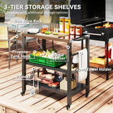 Outdoor Kitchen Bar Cart BBQ Table with Wheels, Stainless Steel Pizza Oven Stand