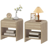 Nightstand Set of 2, Modern Bedside Table with Rounded Corners, Nightstand with Drawer and Open Shelf