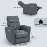 Power Recliner Chair, Dyed Fabric (Like Leathaire) Upholstered Recliner Chair with USB Ports, Footrest