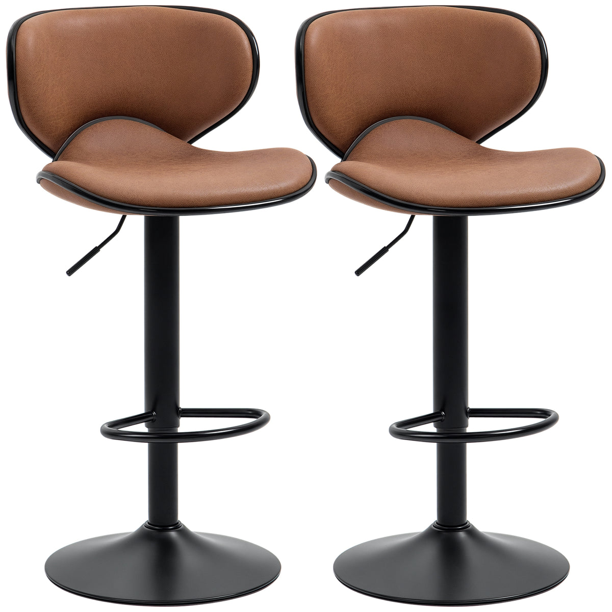 Vintage Set of 2 Microfiber Cloth Adjustable Bar Height Stools with Swivel Seat