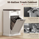 10 Gallon Trash Can Cabinet with Drawer, Farmhouse Tilt Out Garbage Cabinet Laundry Hamper