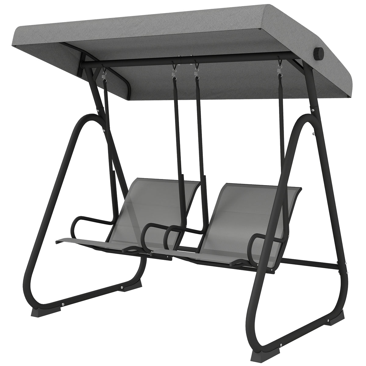 Patio Swing Chair w/Adjustable Canopy Outdoor Porch Swing w/Dual Independent Seats 2-Seat