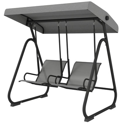 Patio Swing Chair w/Adjustable Canopy Outdoor Porch Swing w/Dual Independent Seats 2-Seat