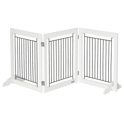 Freestanding Pet Gate, Folding Dog Gate with 2 Support Feet, 24