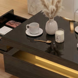 LED Coffee Table with Storage, 2-Tier Modern Center Table with 2 Drawers for Living Room