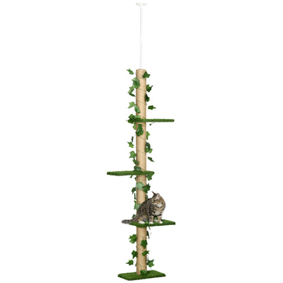 4-Tier Floor to Ceiling Cat Tree, Height(80-95Inches)Adjustable, Tall Cat Tower w/ Anti-Slip Kit