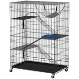 4-Tier Cat Cage, Large Cat Enclosure with Lockable Wheels, Tray, Bed, 3 Ramp, 3 Platforms for 3-5 Kittens