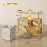Tilt Out Laundry Hamper, Bamboo Laundry Cabinet with 2 Removable Baskets and 2-Tier Shelves for Laundry Room