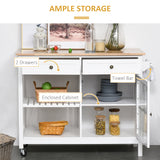 Kitchen Cart on Wheels, Utility Storage Island with Rubber Wood Top, Towel Rack, Cabinets, Drawers