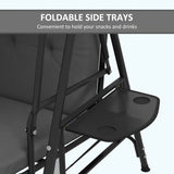 3-Seat Outdoor Porch Swing Patio Swing with Adjustable Canopy, Side Tray