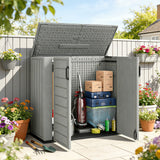 Abri de rangement extérieur en plastique 33 pi³, armoire de rangement avec coffre à outils, portes doubles verrouillables et couvercle basculant