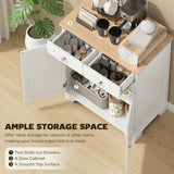 Bahut de buffet avec rangement, armoire de cuisine de 68 cm avec étagère réglable, 2 tiroirs et 2 portes, meuble de bar à café avec plateau en bois d'hévéa