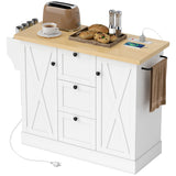 Farmhouse Kitchen Island Cart with Power Outlet and Soft-Close Doors, 49