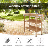 Outdoor Garden Wooden Potting Bench Work Station Table Tool Storage Shelf w/ Hooks