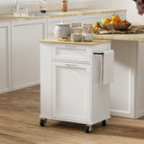Rolling Kitchen Island with Trash Can Storage, Kitchen Island on Wheels with Spice & Rack, Drawer for Kitchen