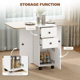 Drop Leaf Dining Table, Mobile Folding Table on Wheels with Drawers and Cabinet for Dining Room