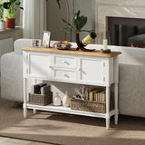 Vintage Console Table with 2 Drawers and Cabinets, Retro Sofa Table for Entryway