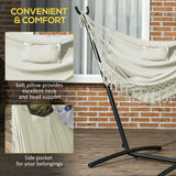 Patio Hammock Chair with Stand, Outdoor Hammock Swing Hanging Lounge Chair with Side Pocket and Headrest