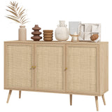 Kitchen Sideboard Cabinet, Boho Storage Cabinet with Shelves, Wood Legs