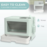 Cat Litter Box, Front Enter & Top Exit Cat Litter Tray with Scoop