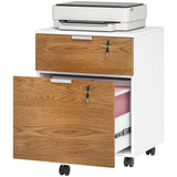 2 Drawer Small Filing Cabinet Lockable Office Storage Cabinet with Hanging Bars for A4 Legal Letter White Nature Wood