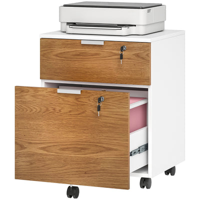2 Drawer Small Filing Cabinet Lockable Office Storage Cabinet with Hanging Bars for A4 Legal Letter White Nature Wood