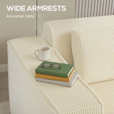 Boneless Couch, Corduroy 3 Seater Sofa with Deep Seat, 2 Pillows