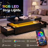 LED Coffee Table with Storage, 2-Tier Modern Center Table with 2 Drawers for Living Room