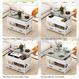 Table Basse Moderne, Table de Centre avec Plateau Relevable, Tiroirs en Tissu et Rangement Caché pour Salon