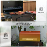 Charcoal Smoker Adjustable Height, Folding Shelves, and Wheels