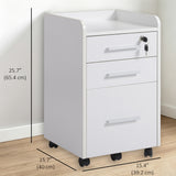 3 Drawer File Cabinet with Lock and Edged Top, Lockable Filing Cabinet on Wheels for Letter and A4 Size