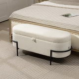 Storage Ottoman with Lift-Up Lid and Steel Legs, 45 Inches Sherpa Fleece Storage Chest for Living Room