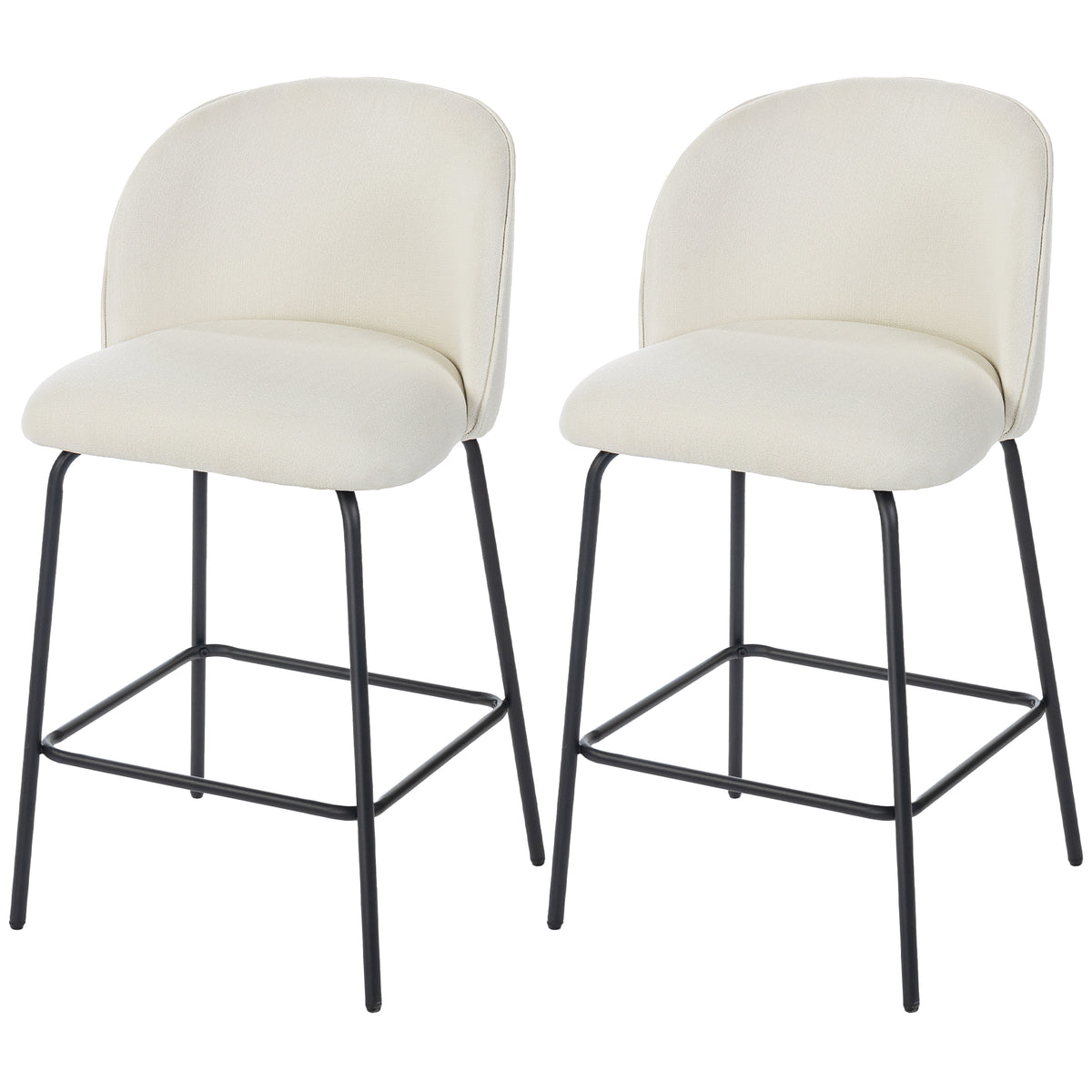 Ensemble de 2 tabourets de bar hauteur comptoir, tabourets de bar en lin rembourré avec dossier, repose-pieds et pieds en acier
