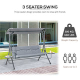 Chaise Balançoire d'Extérieur 3 Places, Banc Balançoire Acier, Balançoire de Porche avec Auvent Réglable