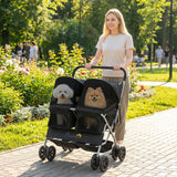 Double Pet Stroller, Foldable Dog Stroller with 2-Seater Carrier, Storage Basket