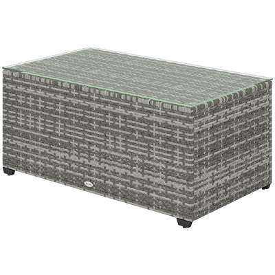 Wicker Outdoor Coffee Table, PE Wicker Rectangular Patio Table with Tempered Glass Top for Garden