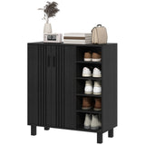 Meuble à chaussures avec double porte et étagères ouvertes, meuble de rangement pour chaussures de 17 paires pour entrée et couloir