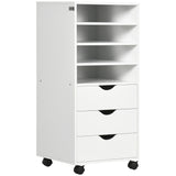 Meuble de rangement vertical, Caisson de classement mobile à roulettes avec 3 tiroirs et 4 étagères ouvertes, Support d'imprimante avec roulettes verrouillables pour bureau à domicile